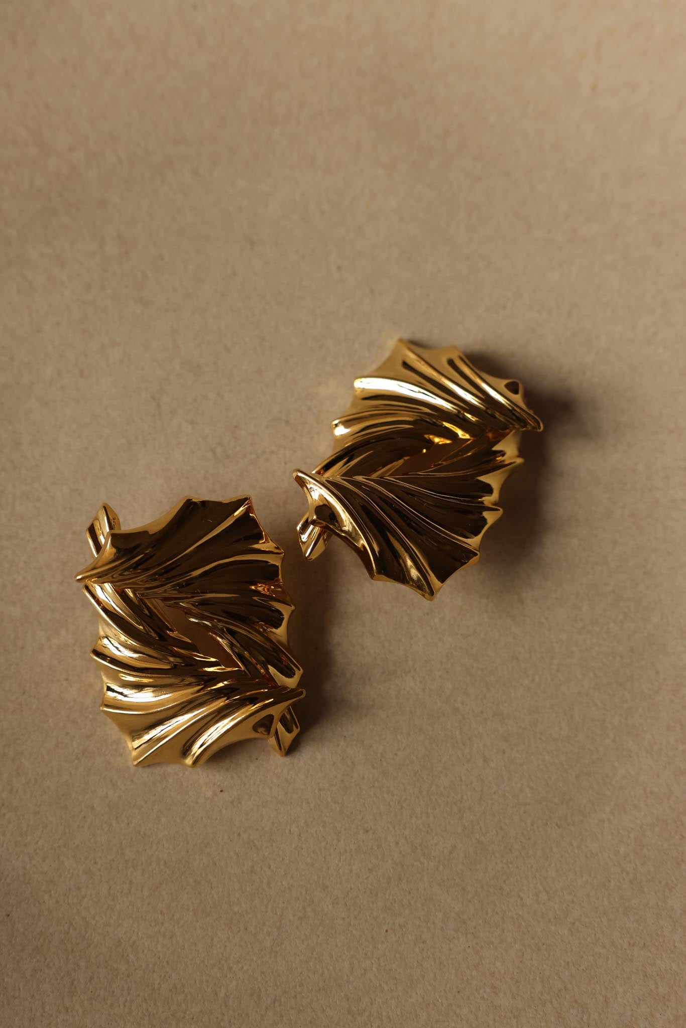 Gold-Tone Sculptural Pierced Earrings|Vintage Baazaar 