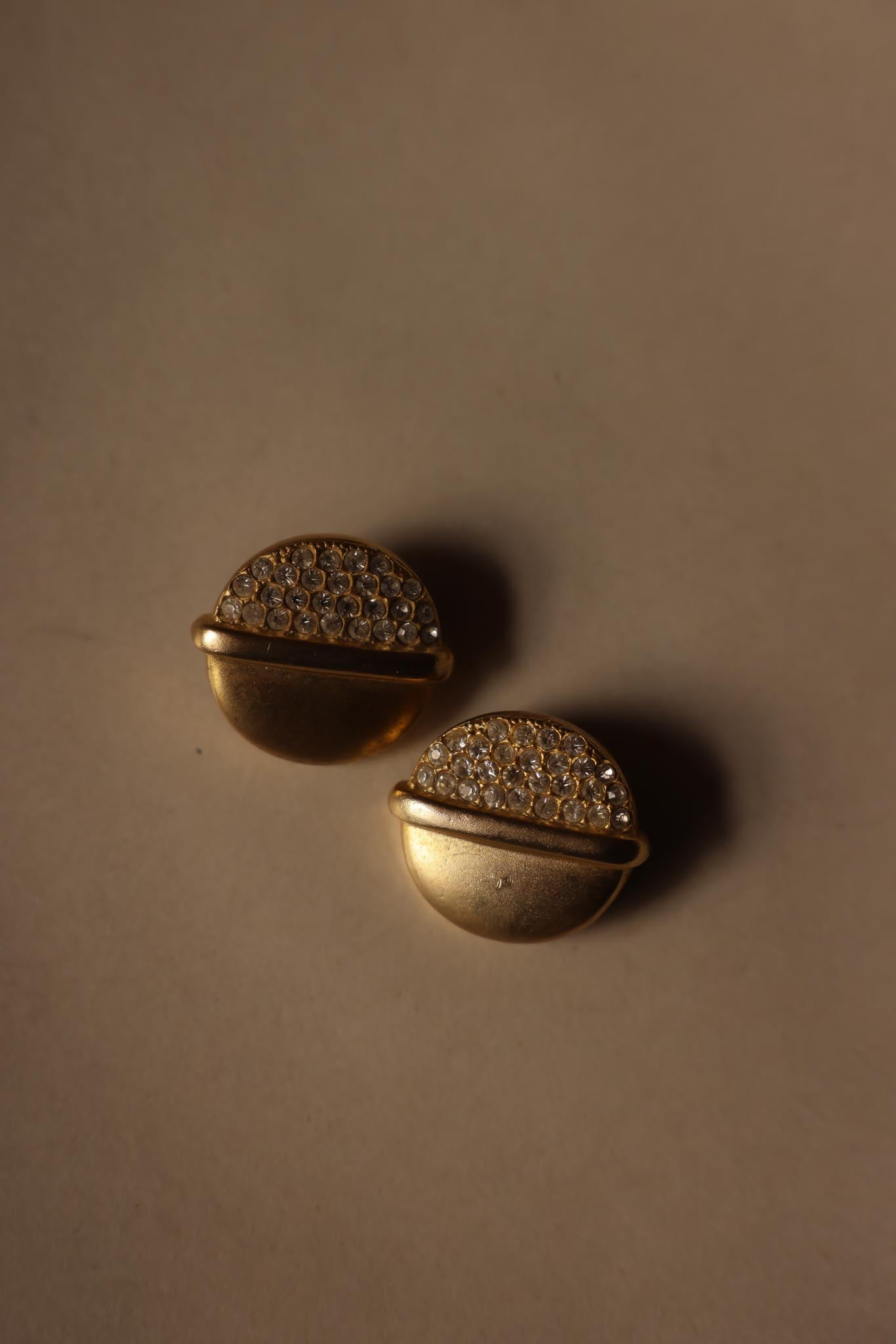 Matte Gold Rhinestone Clip-On Earrings