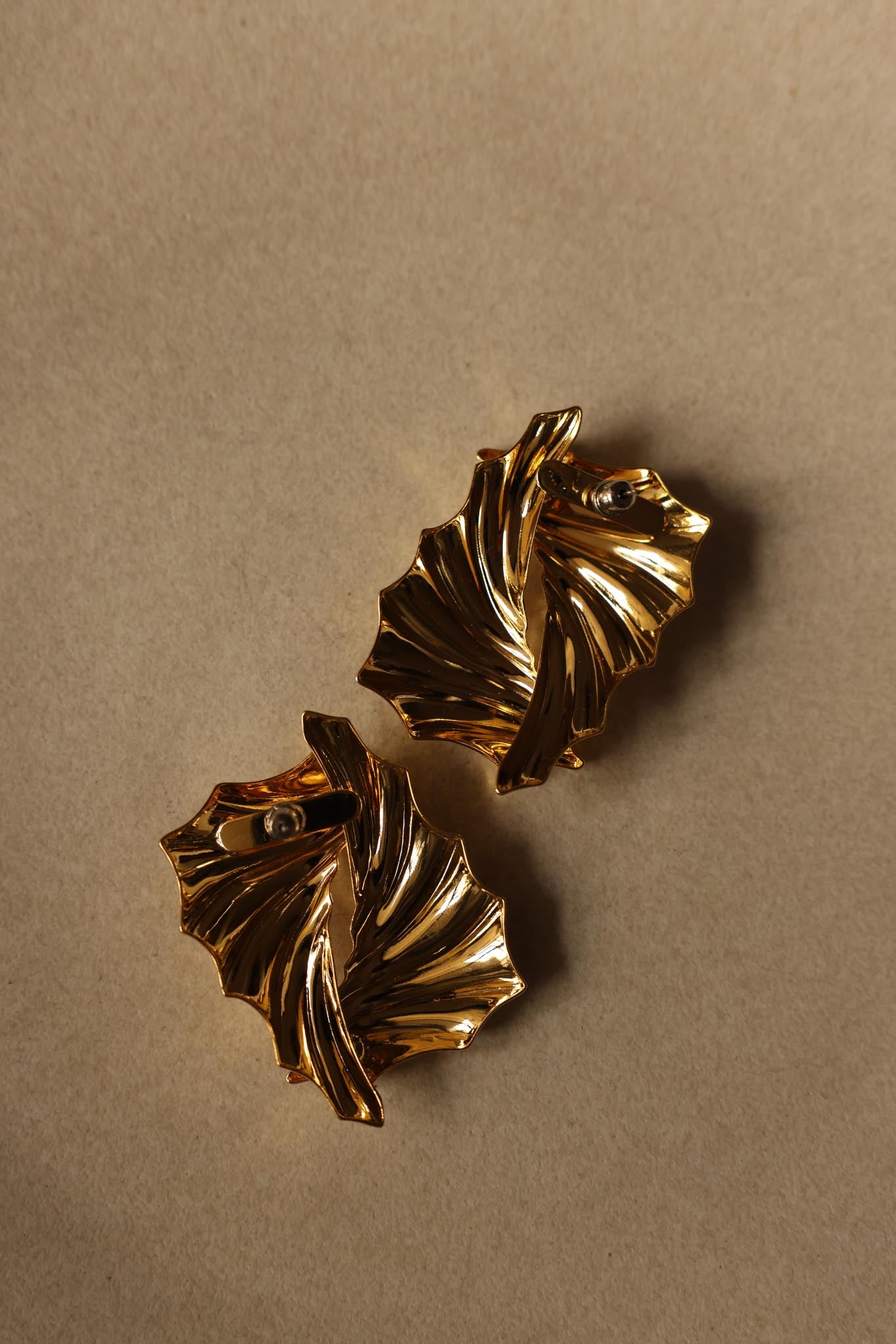 Gold-Tone Sculptural Pierced Earrings|Vintage Baazaar 
