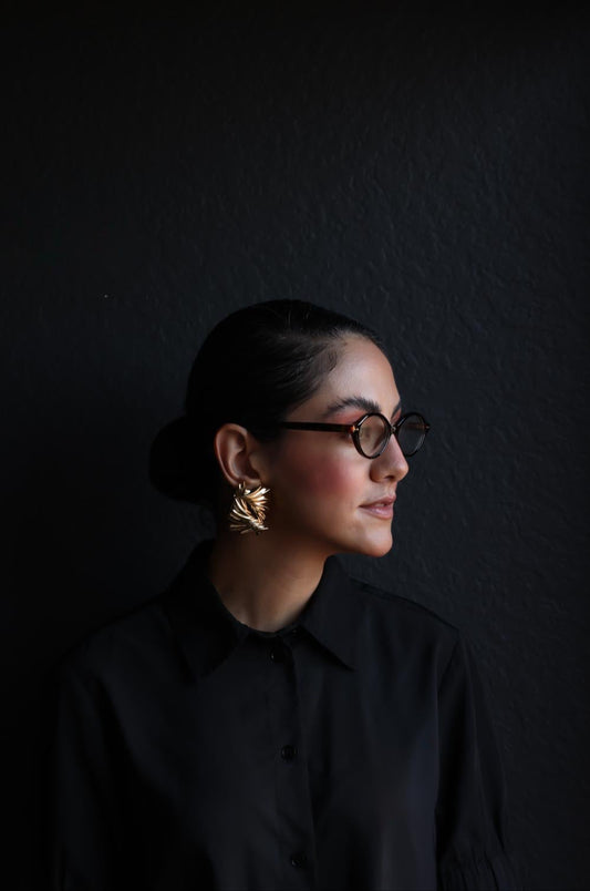 Gold-Tone Sculptural Pierced Earrings|Vintage Baazaar 