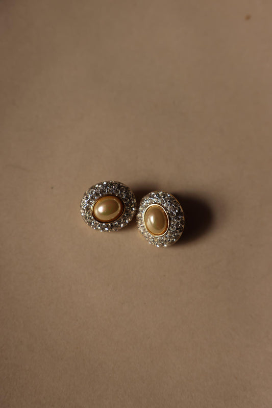 Faux Pearl Rhinestone Clip-On Earrings