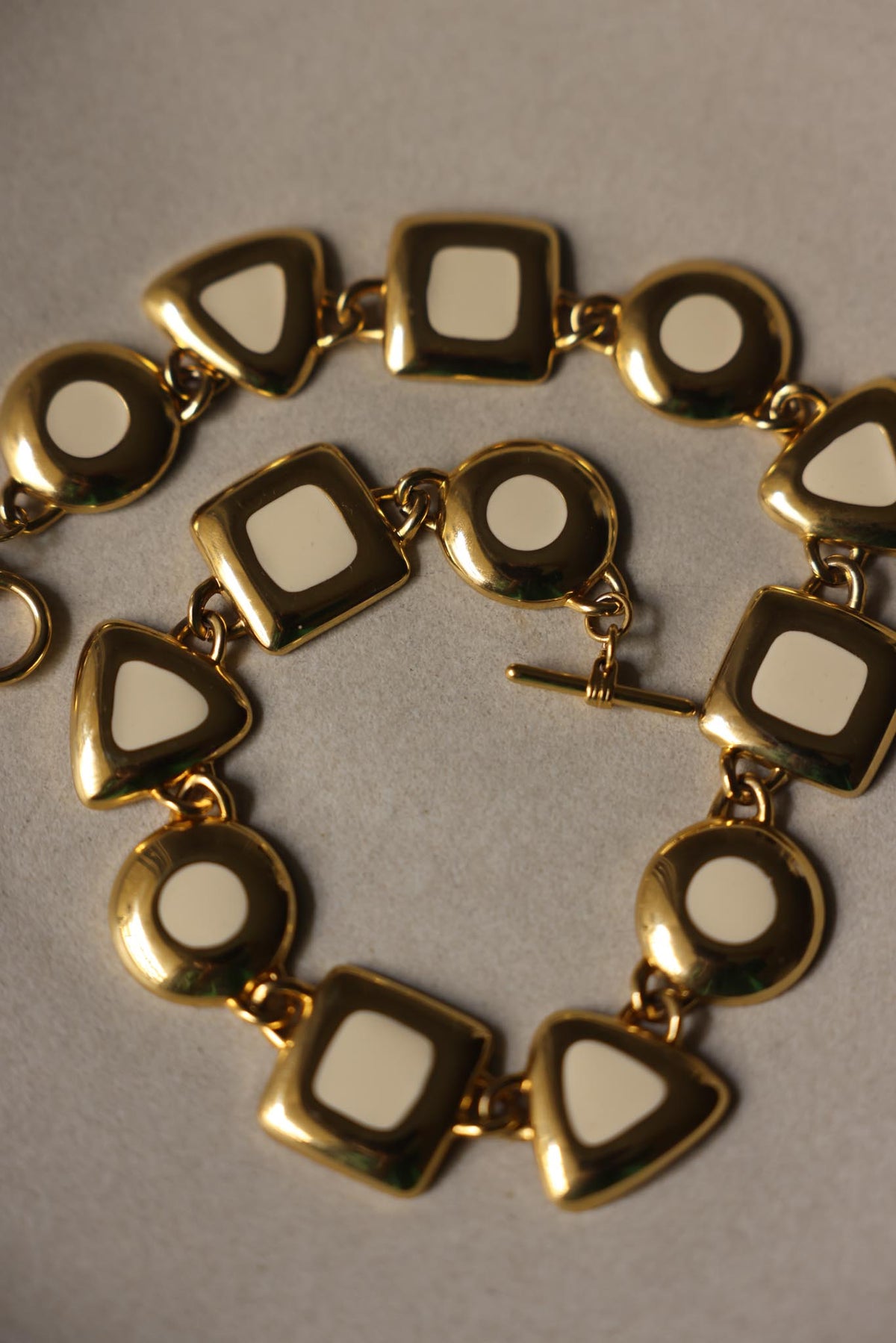 Gold Tone & Ivory Enamel Chunky Geometric Necklace