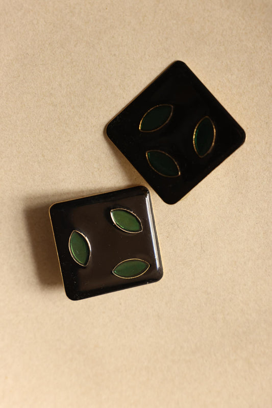 Black and Green Geometric Pierced Earrings|Vintage Baazaar 