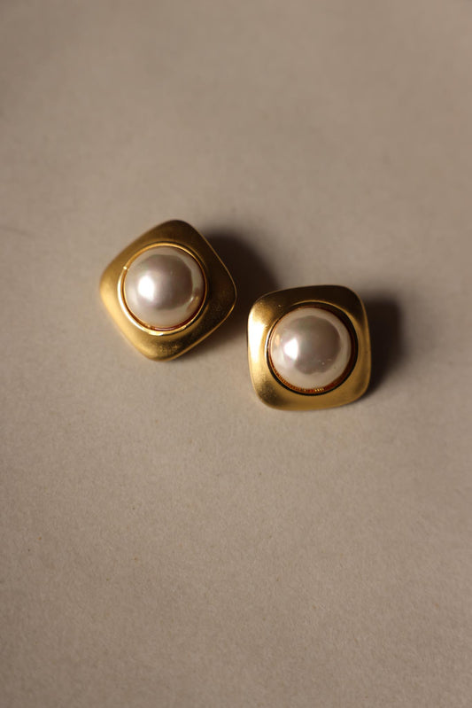 Matte Gold Faux Pearl Clip-On Earrings