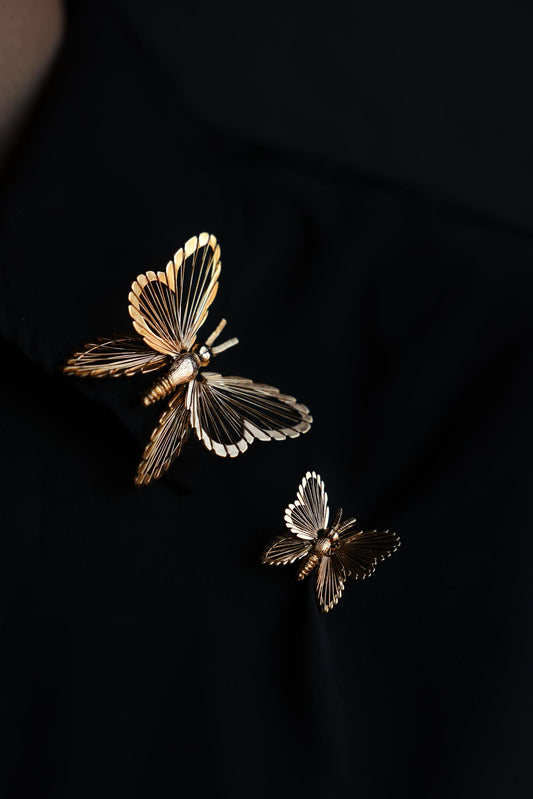 MONET Butterfly Brooch Set - Gold-Toned Filigree|Vintage Baazaar 