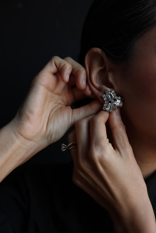Rhinestone Cluster Clip-On Earrings|Vintage Baazaar 