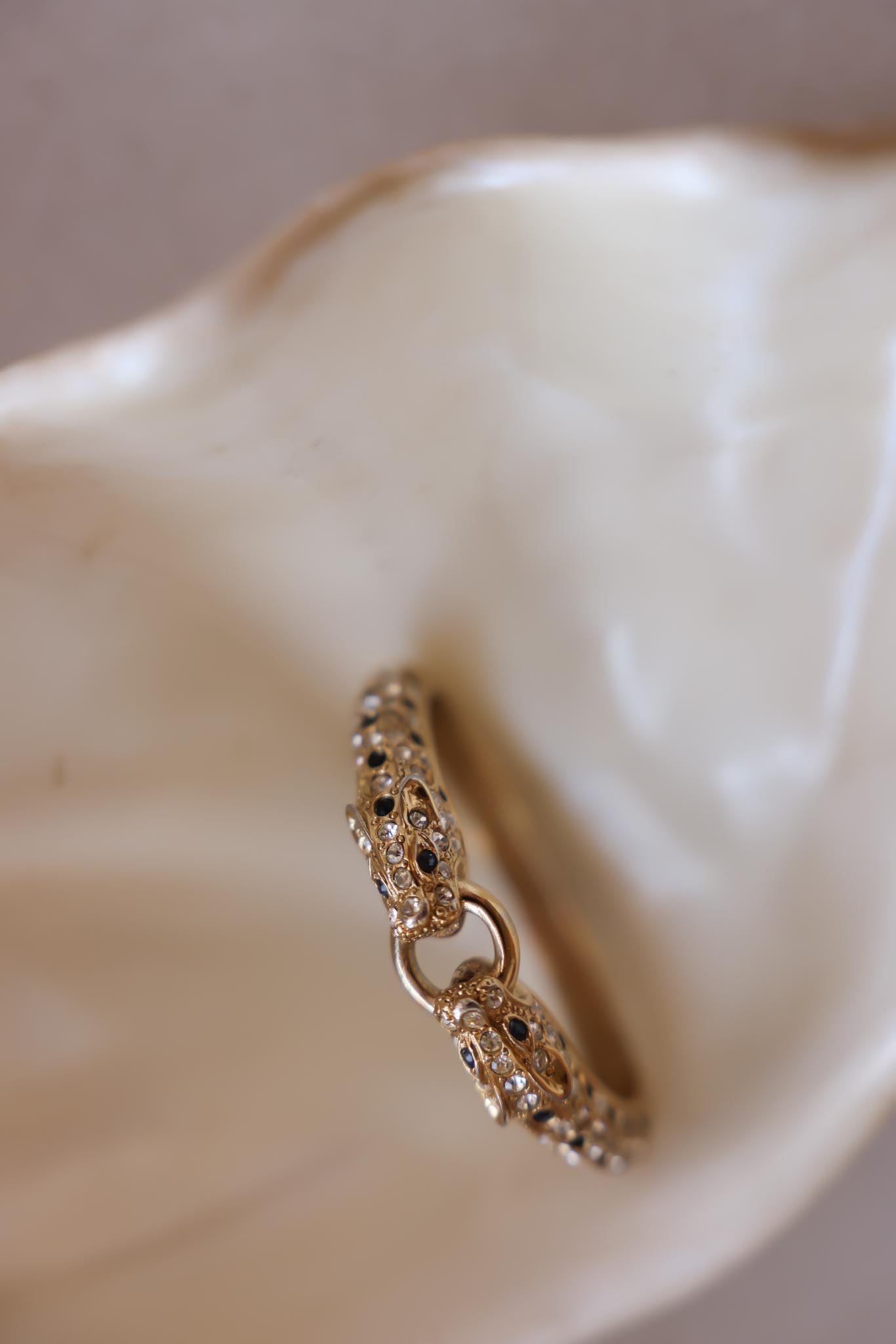 Panther Head Hinged Bracelet with Rhinestones|Vintage Baazaar 