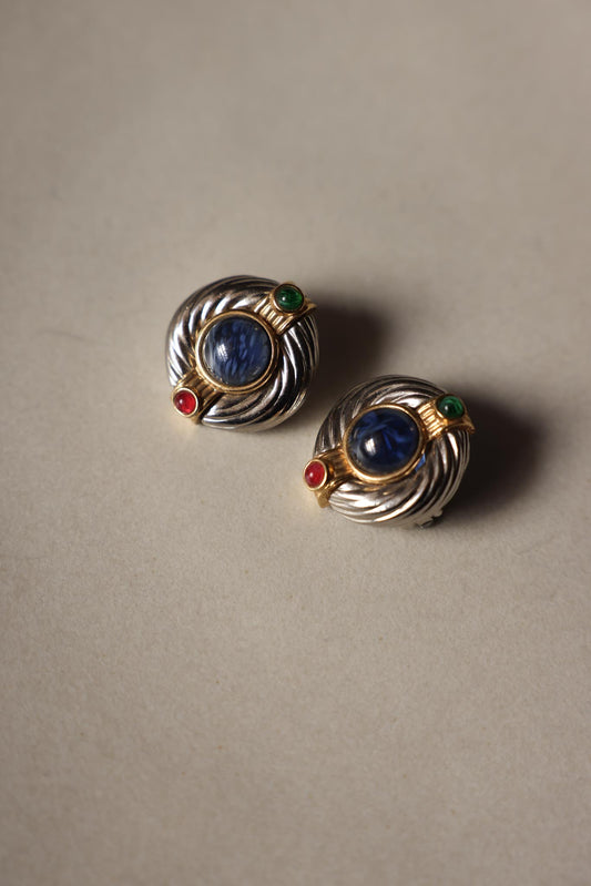 Two-Tone Cabochon Swirl Clip-On Earrings