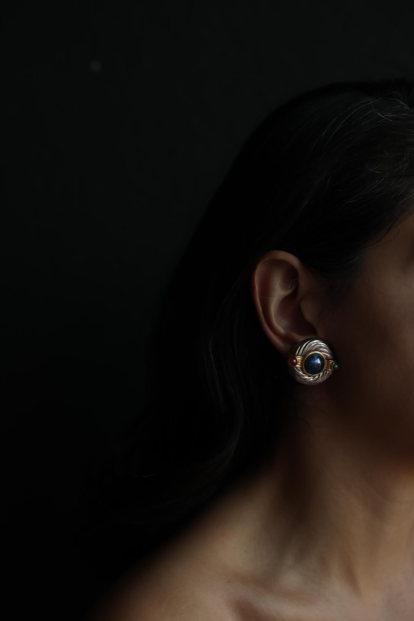 Two-Tone Cabochon Swirl Clip-On Earrings