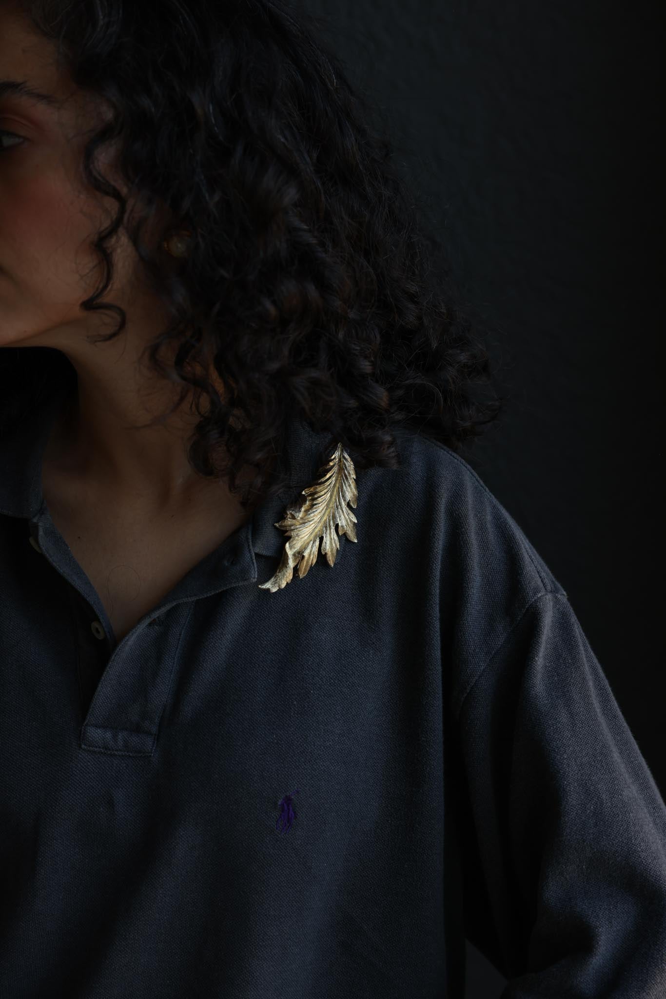 Gold Tone Feather Brooch