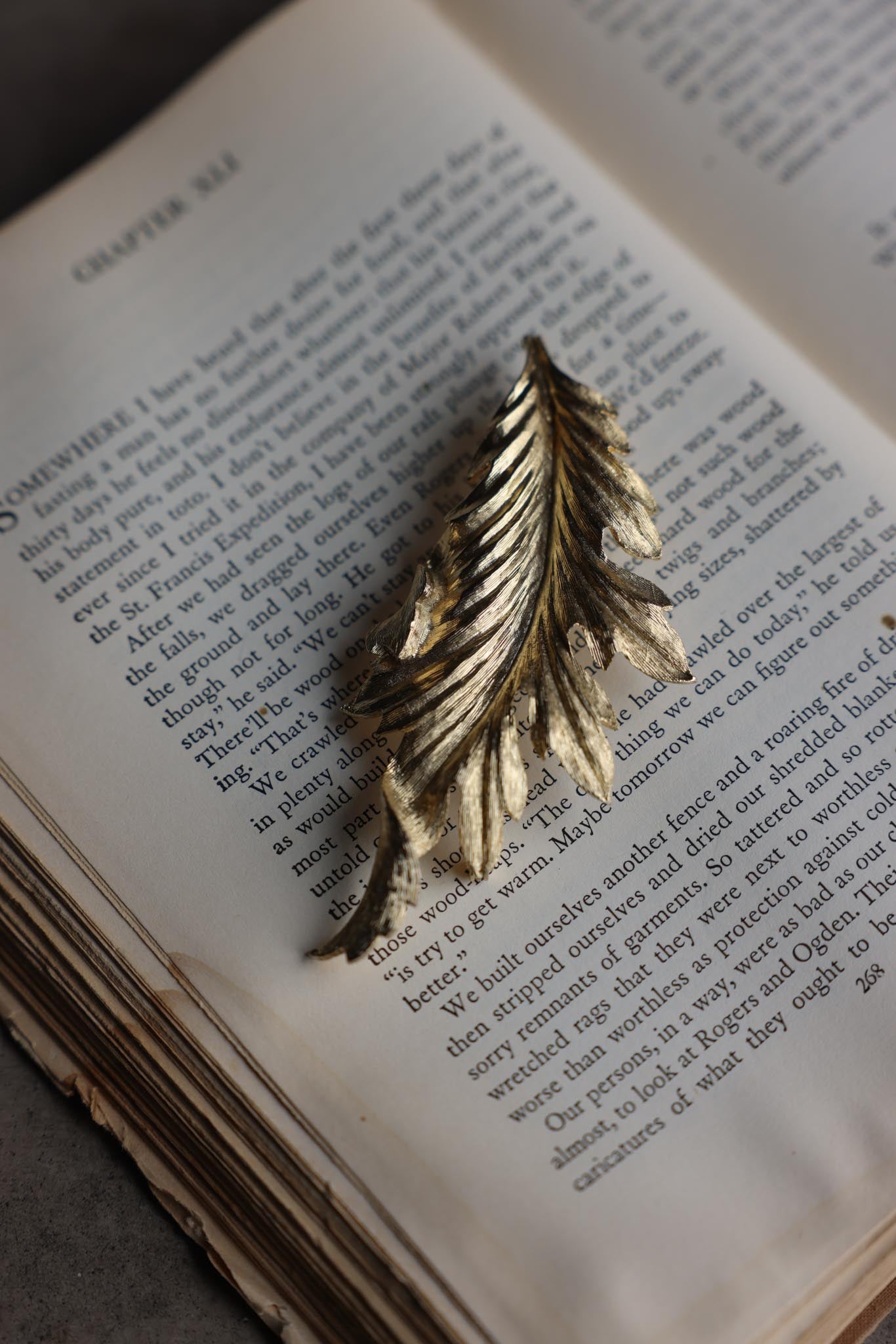 Gold Tone Feather Brooch