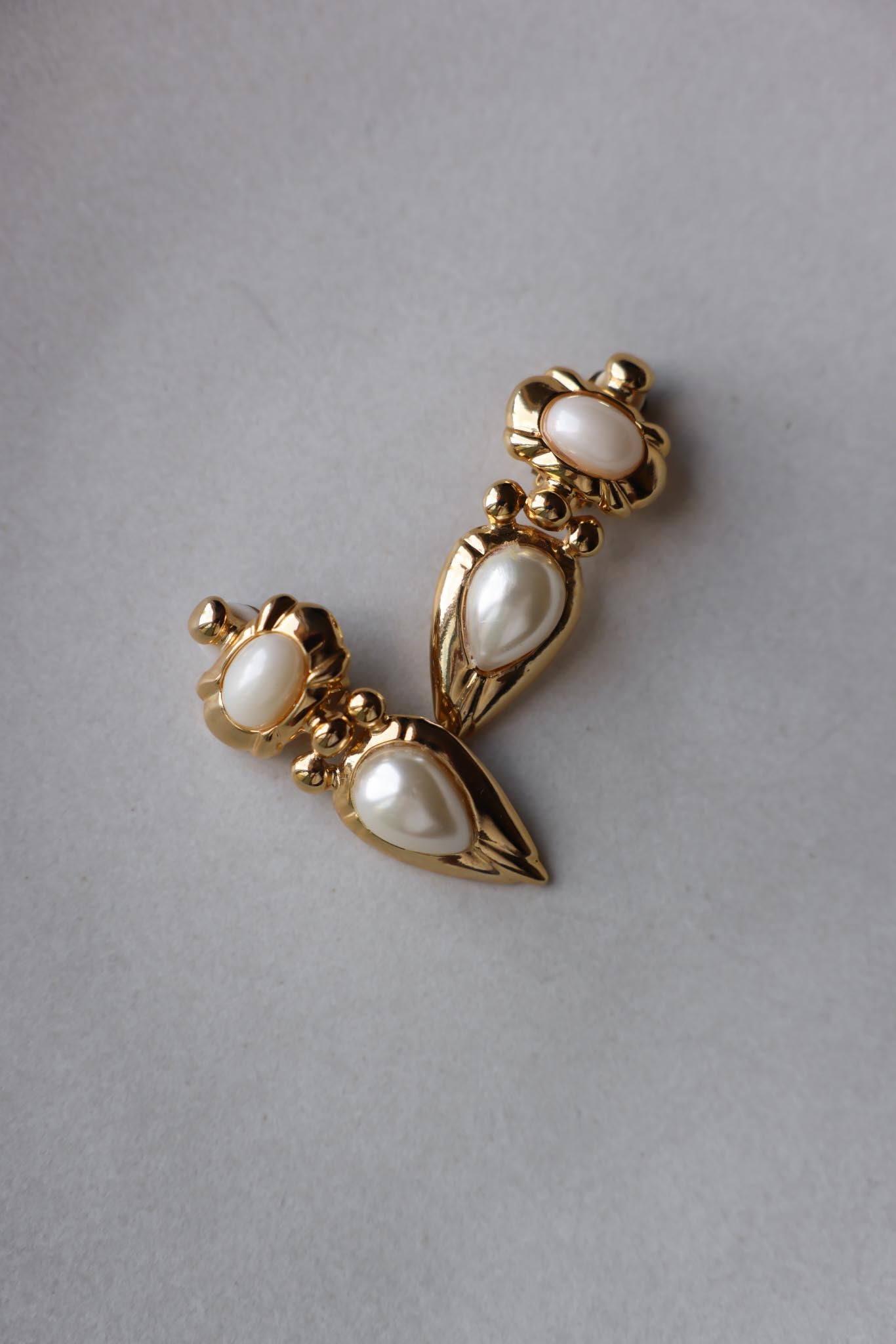 Gold Tone Faux Pearl Drop Clip-On Earrings