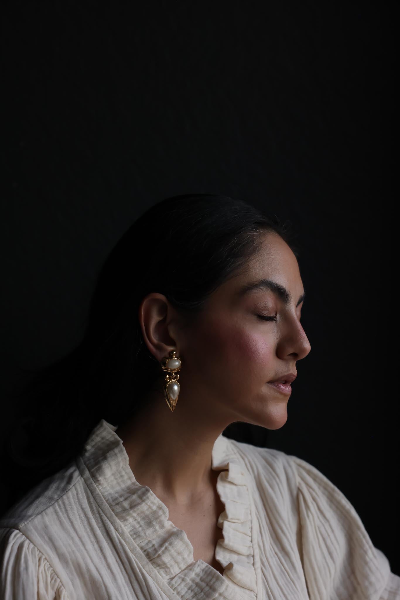 Gold Tone Faux Pearl Drop Clip-On Earrings