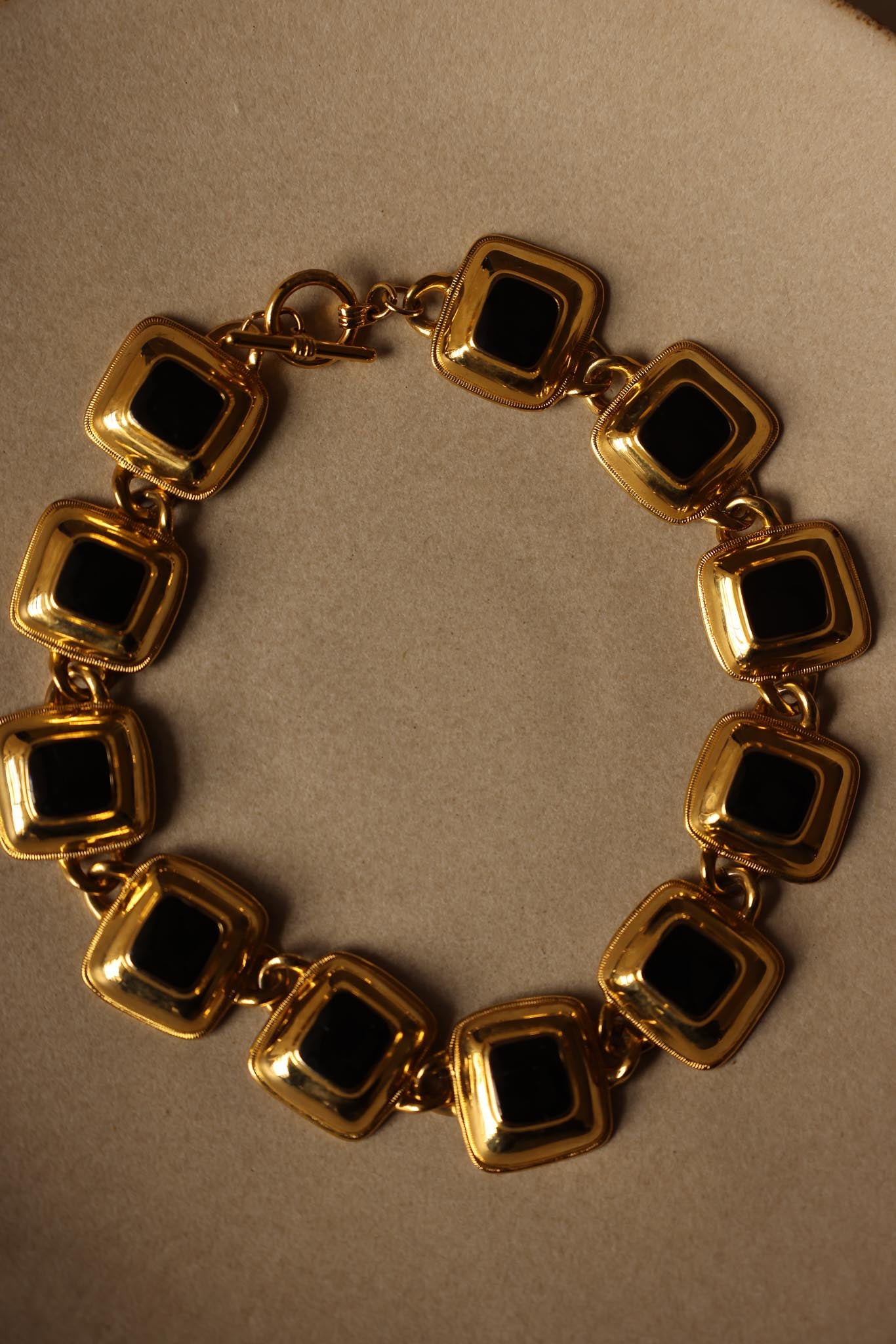 Gold-Toned and Black Enamel Geometric Statement Necklace|Vintage Baazaar 