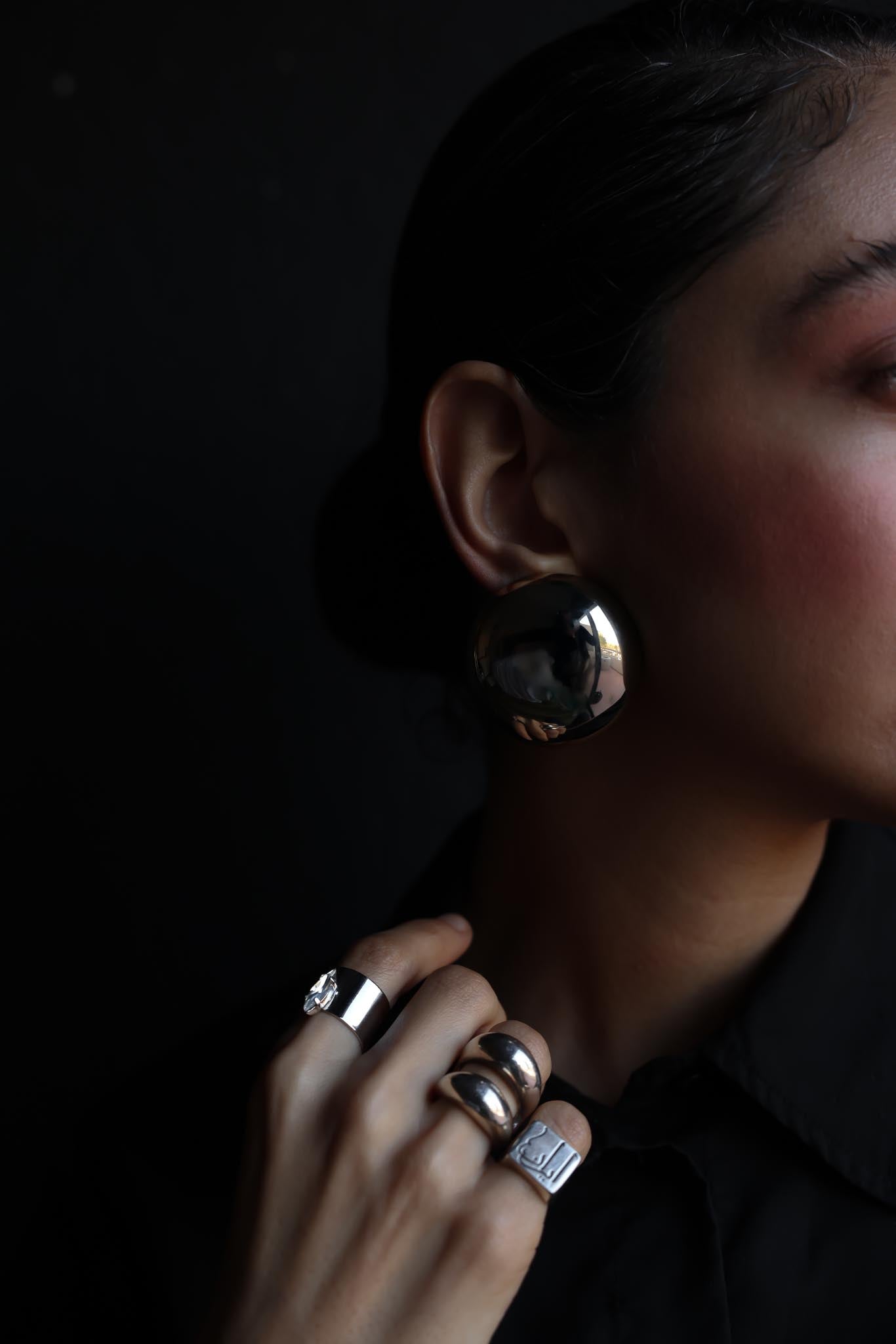 Silver-Tone Domed Clip-On Earrings (1980s)|Vintage Baazaar 
