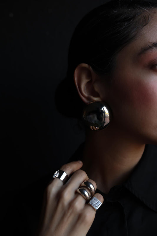 Silver-Tone Domed Clip-On Earrings (1980s)|Vintage Baazaar 