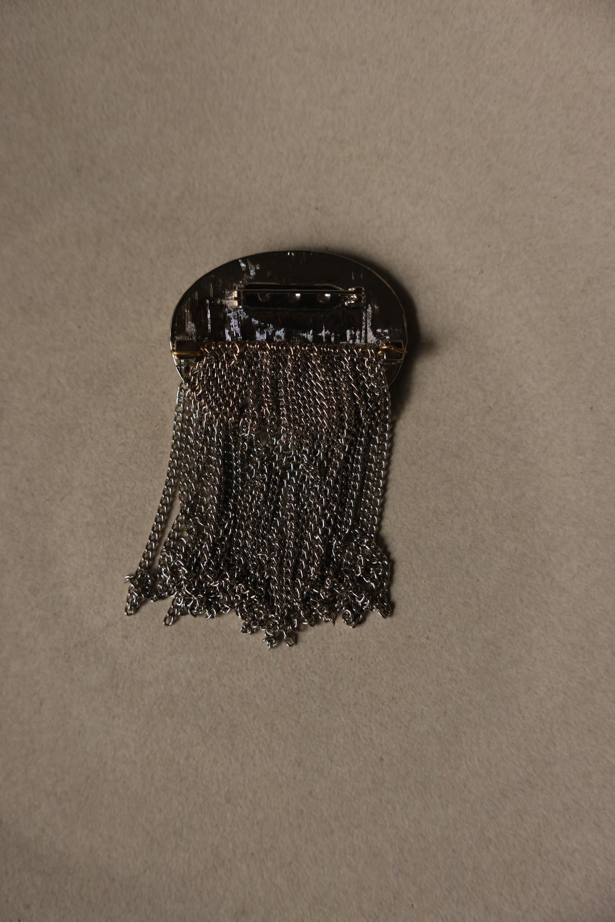 Silver Tone Oval Chain Fringe Brooch|Vintage Baazaar 