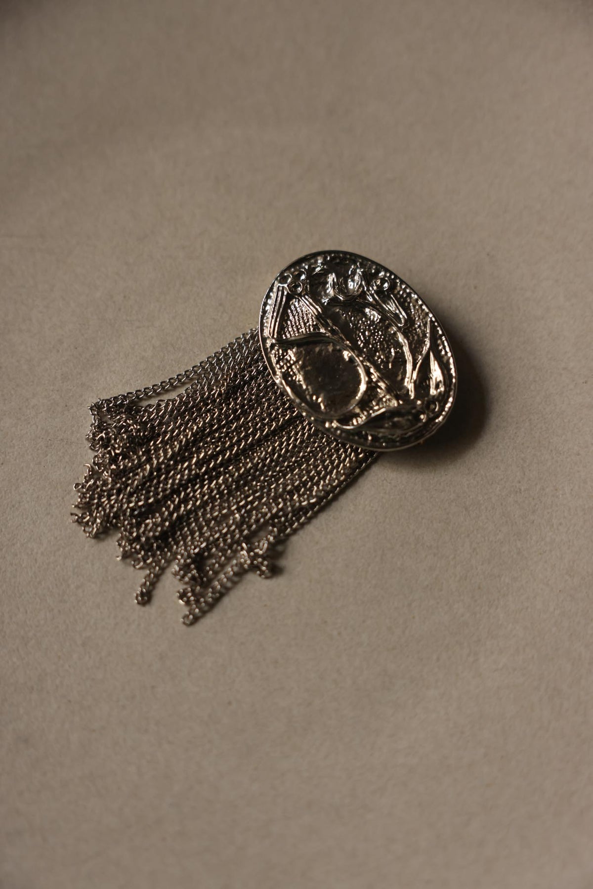 Silver Tone Oval Chain Fringe Brooch|Vintage Baazaar 