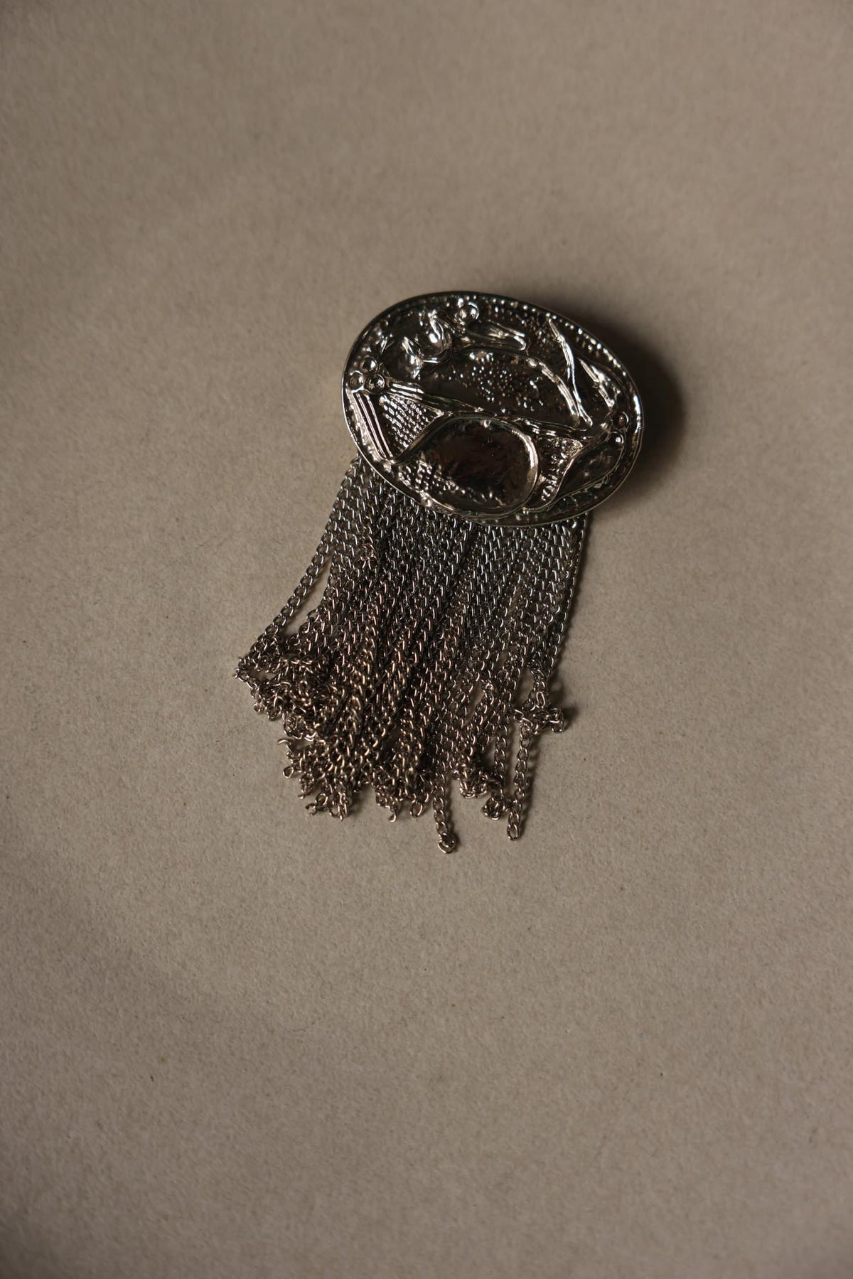 Silver Tone Oval Chain Fringe Brooch|Vintage Baazaar 