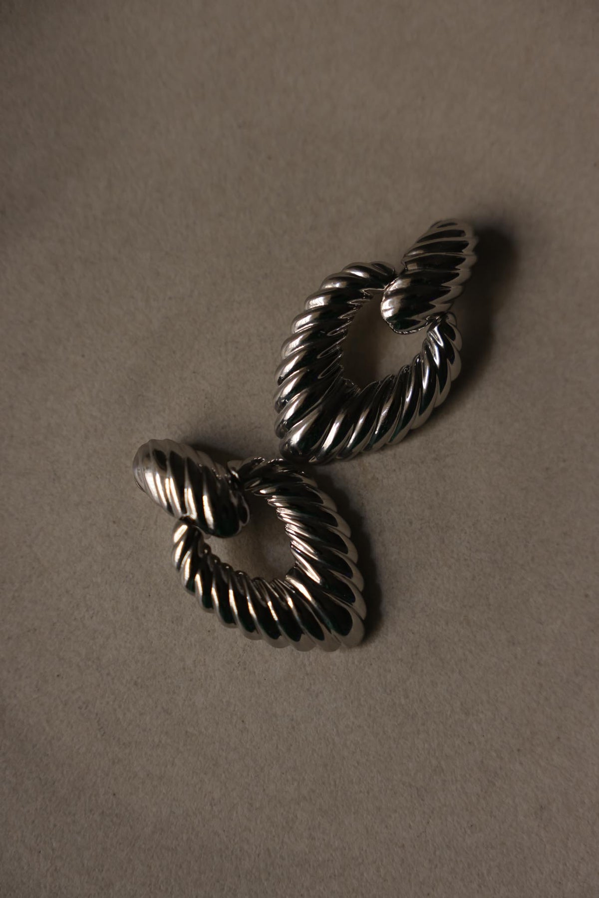 Silver Tone Chunky Ribbed Oval Clip-On Earrings