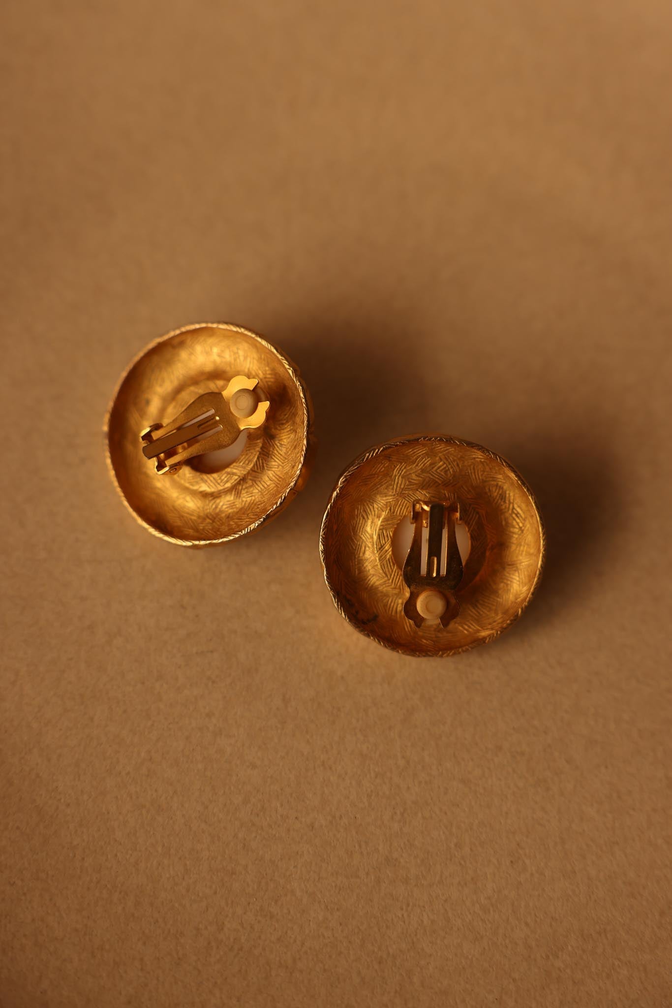 Matte Gold Clip-On Earrings with Faux Pearls|Vintage Baazaar 