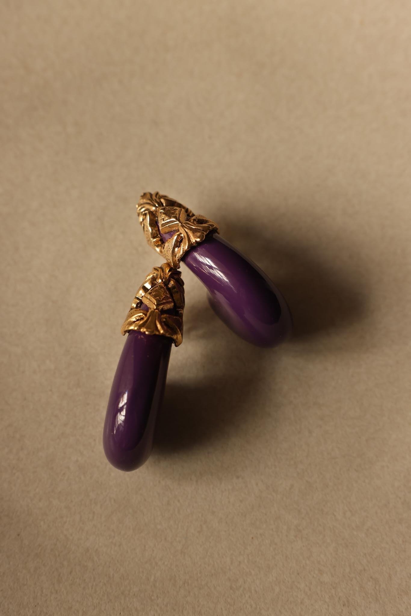 Purple & Gold Sculptural Clip-On Earrings (1980s)|Vintage Baazaar 