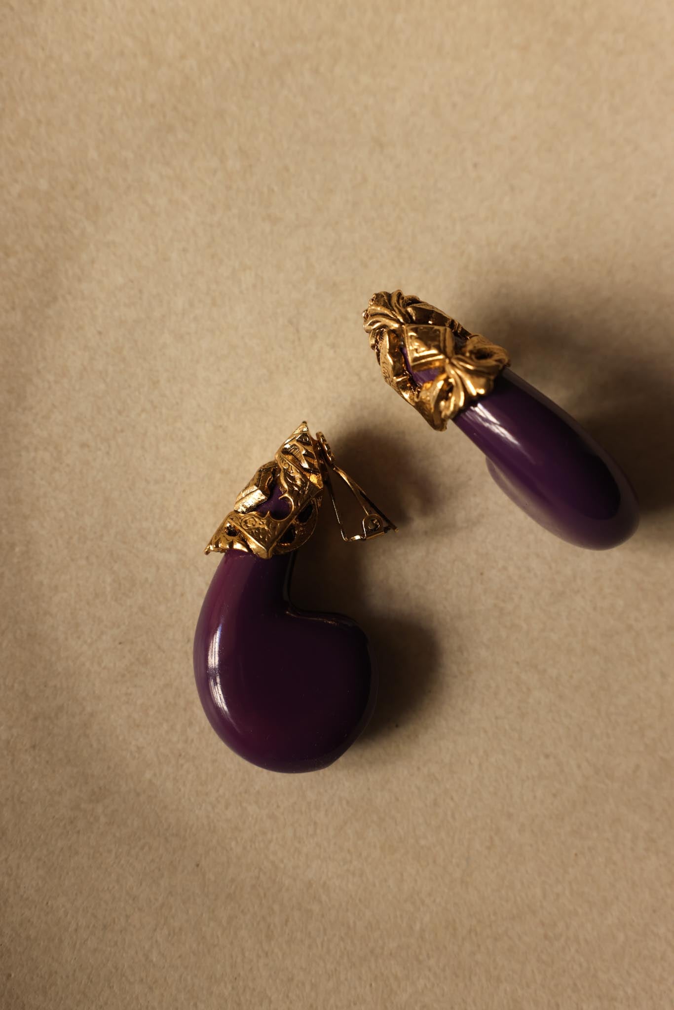 Purple & Gold Sculptural Clip-On Earrings (1980s)|Vintage Baazaar 