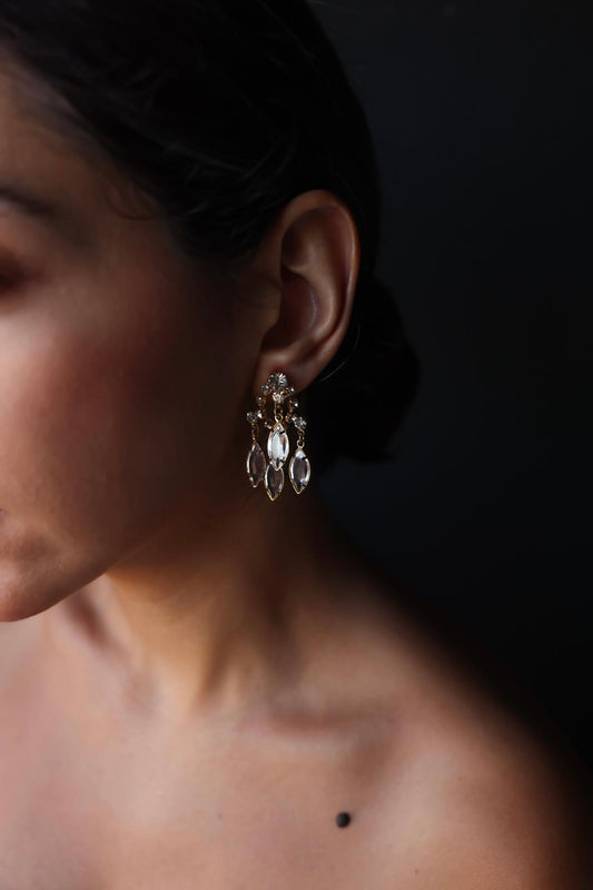 Crystal Leaf Drop Clip-On Earrings|Vintage Baazaar 