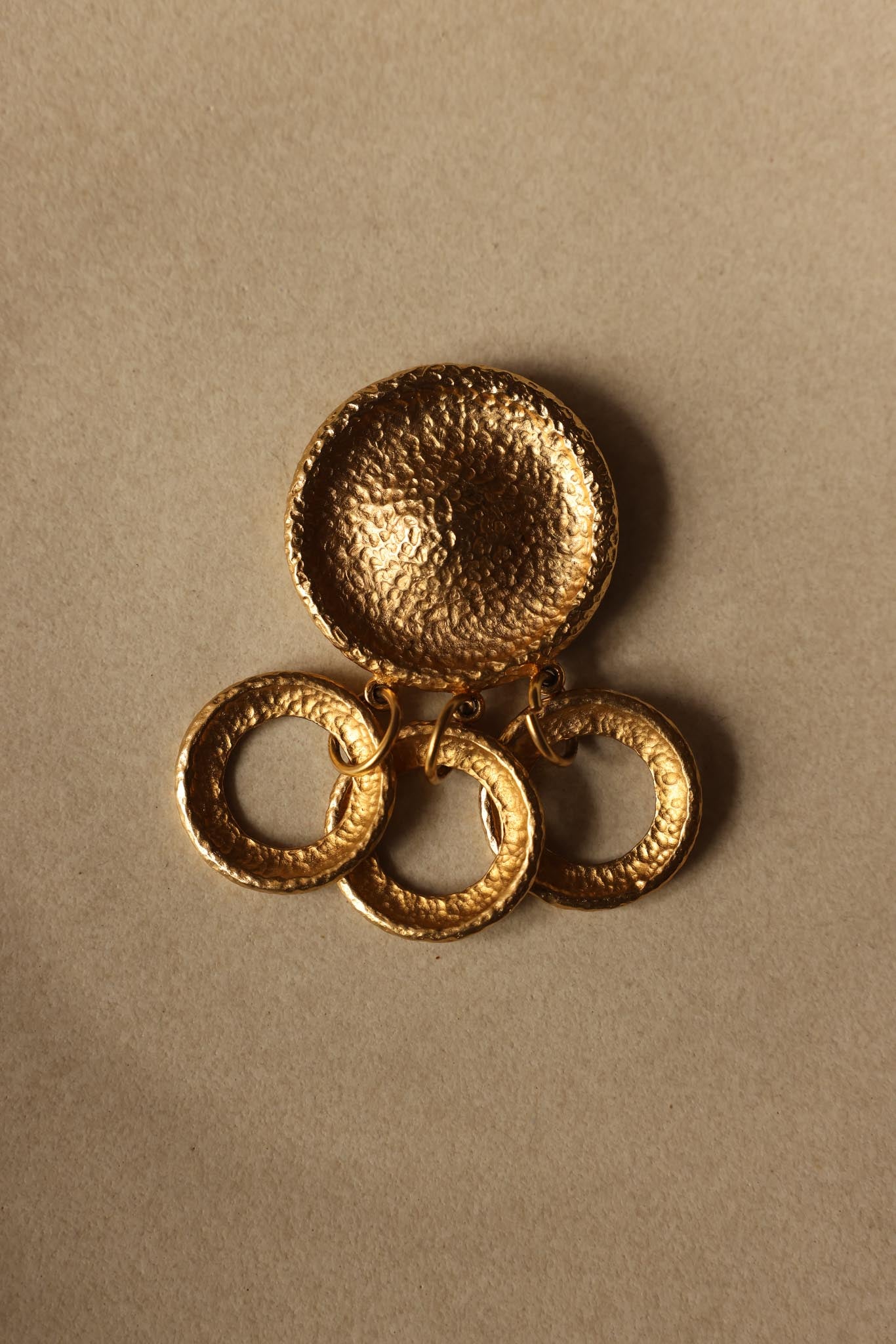 Gold-Tone Dangle Brooch with Textured Rings|Vintage Baazaar 