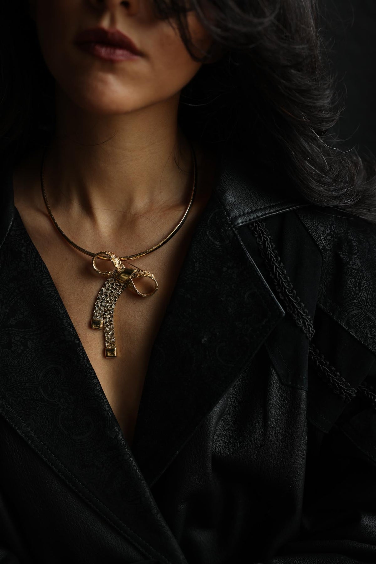 Gold Tone Textured Bow Brooch