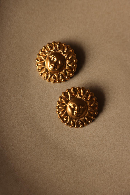 Sunburst Face Clip-On Earrings|Vintage Baazaar 
