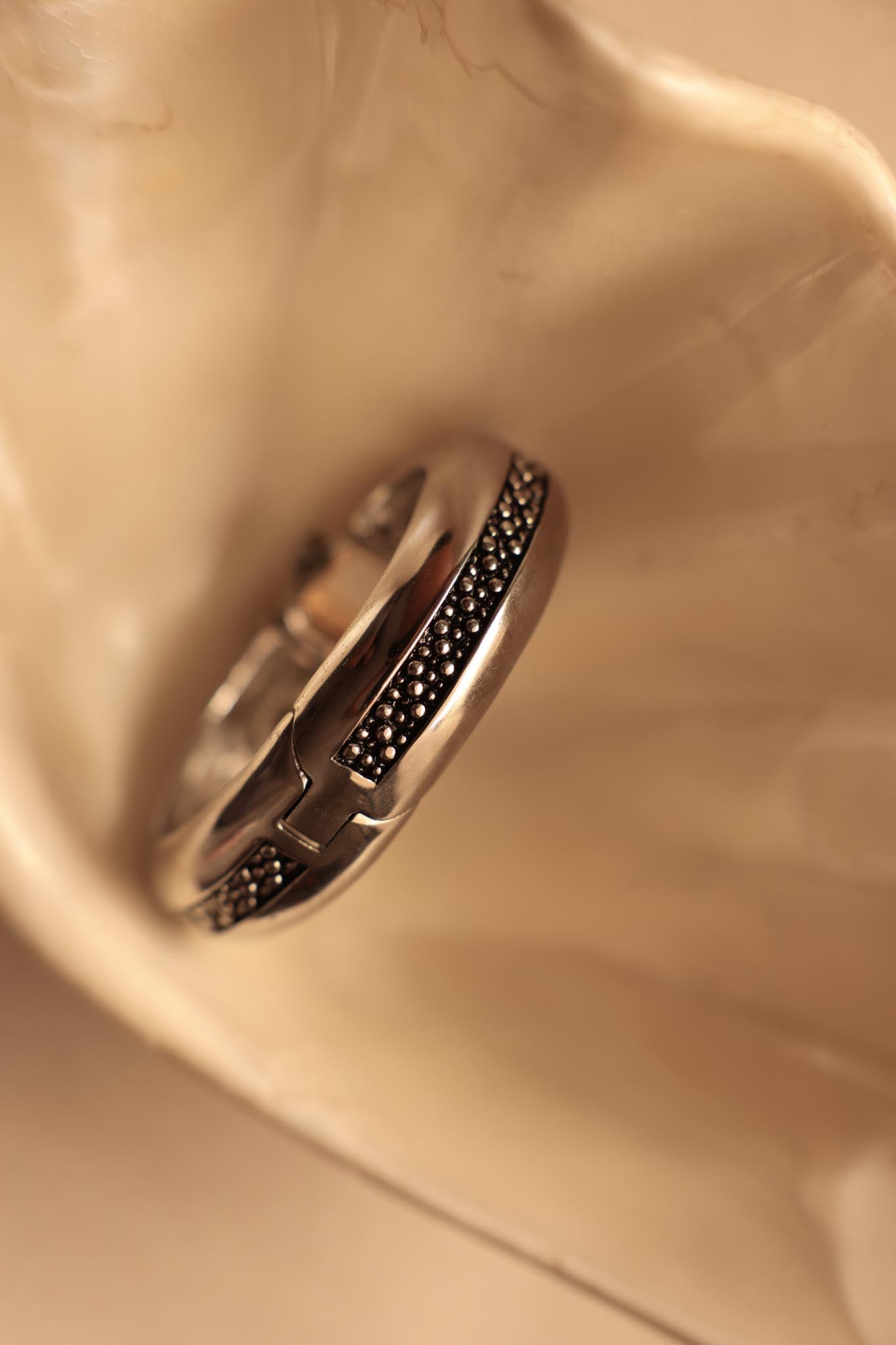 Hinged Bangle Bracelet with White Glass Cabochon|Vintage Baazaar 