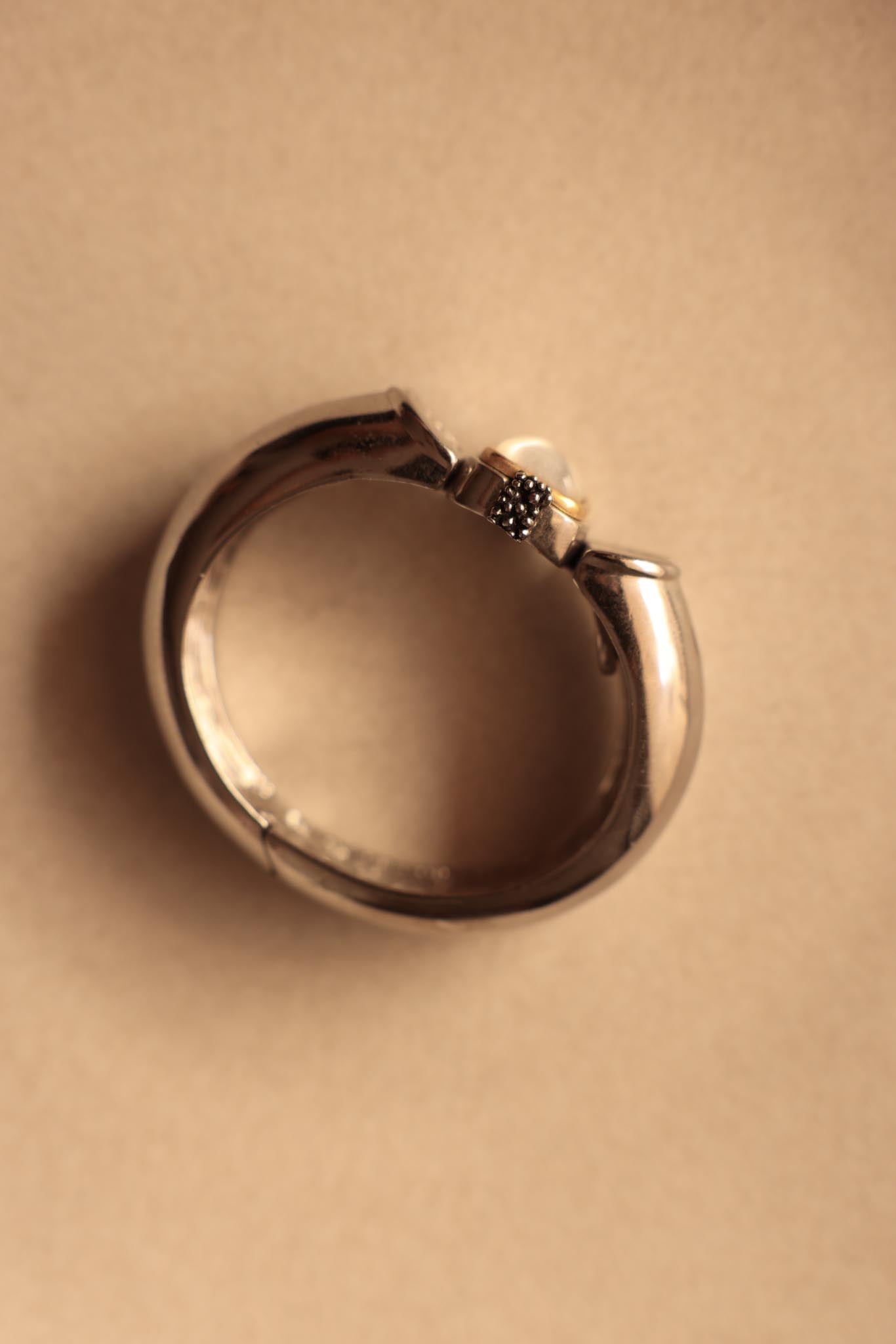 Hinged Bangle Bracelet with White Glass Cabochon|Vintage Baazaar 