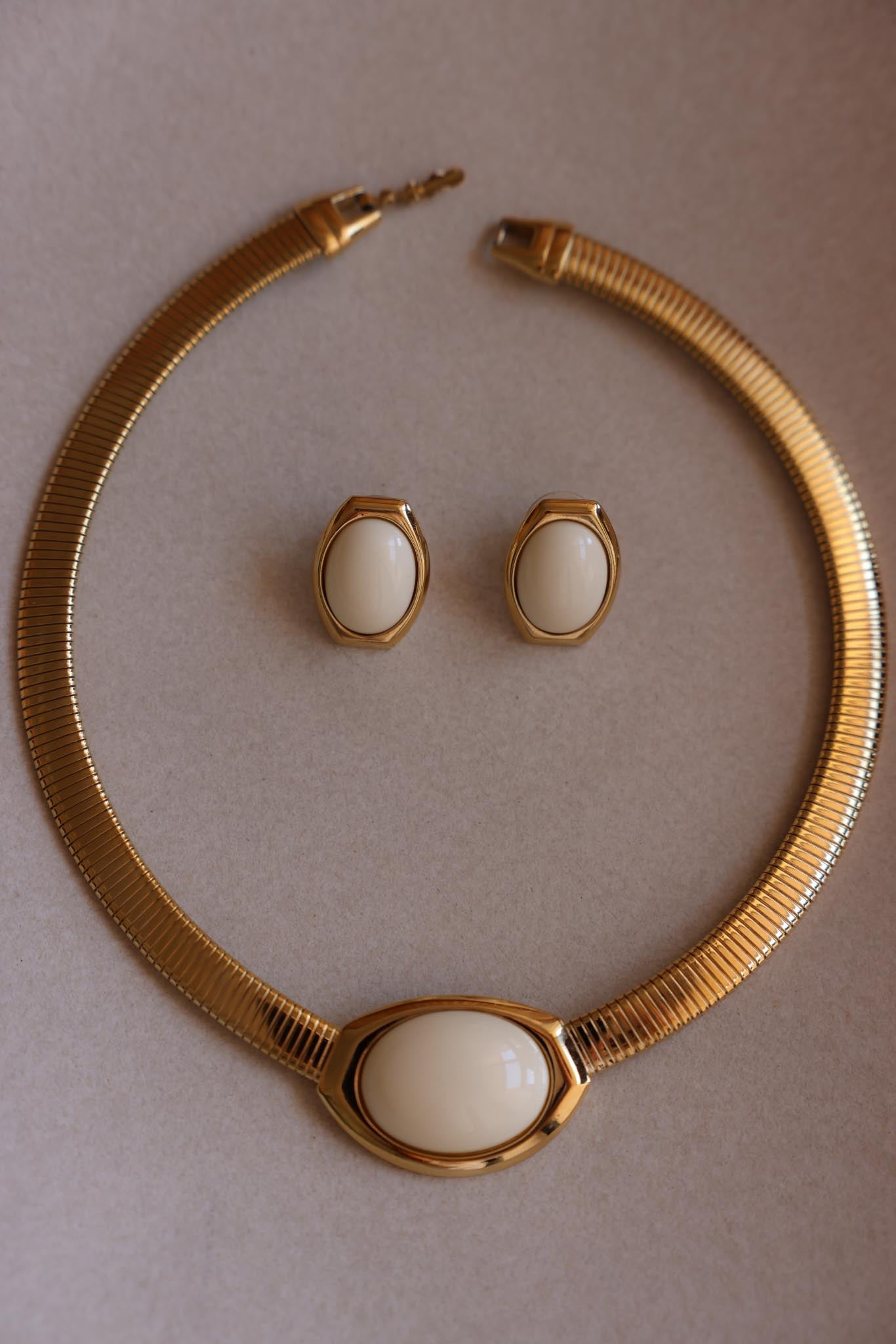 Sculptural Hinged Bangle with White Cabochon and Granulated Detail|Vintage Baazaar 