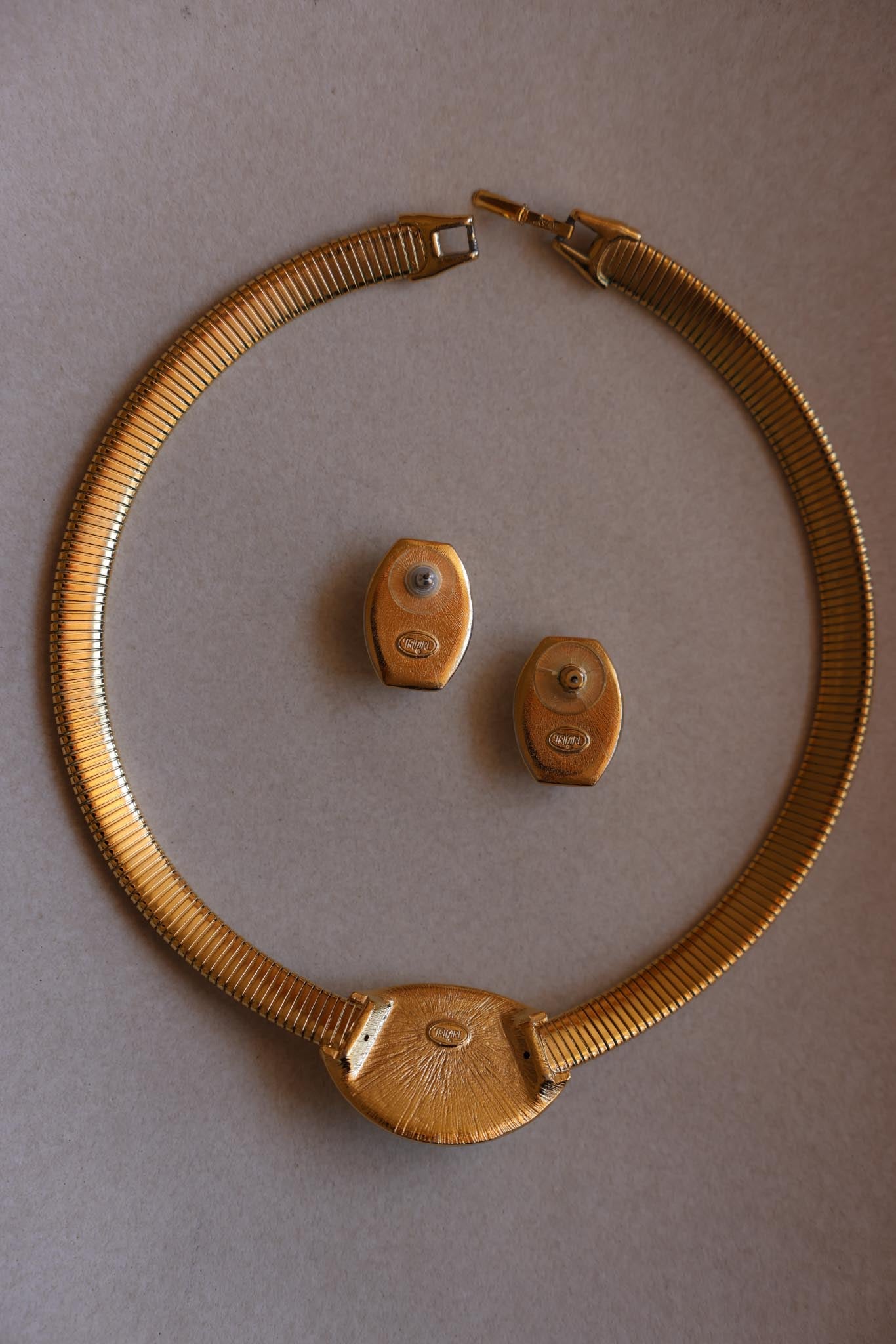Sculptural Hinged Bangle with White Cabochon and Granulated Detail|Vintage Baazaar 