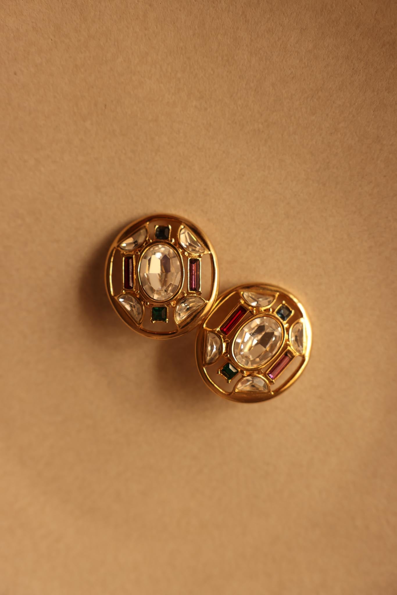 Jewel-Tone Medallion Clip-On Earrings|Vintage Baazaar 