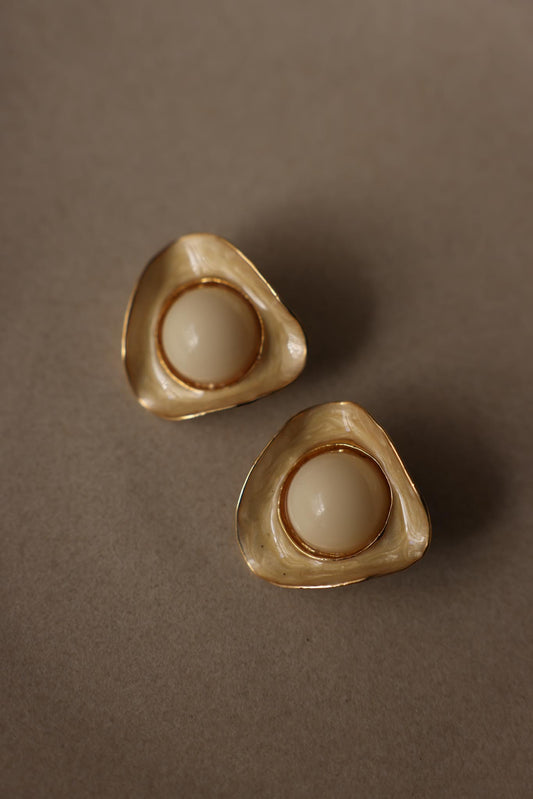 Pale Yellow & Gold Triangle Clip-On Earrings|Vintage Baazaar 