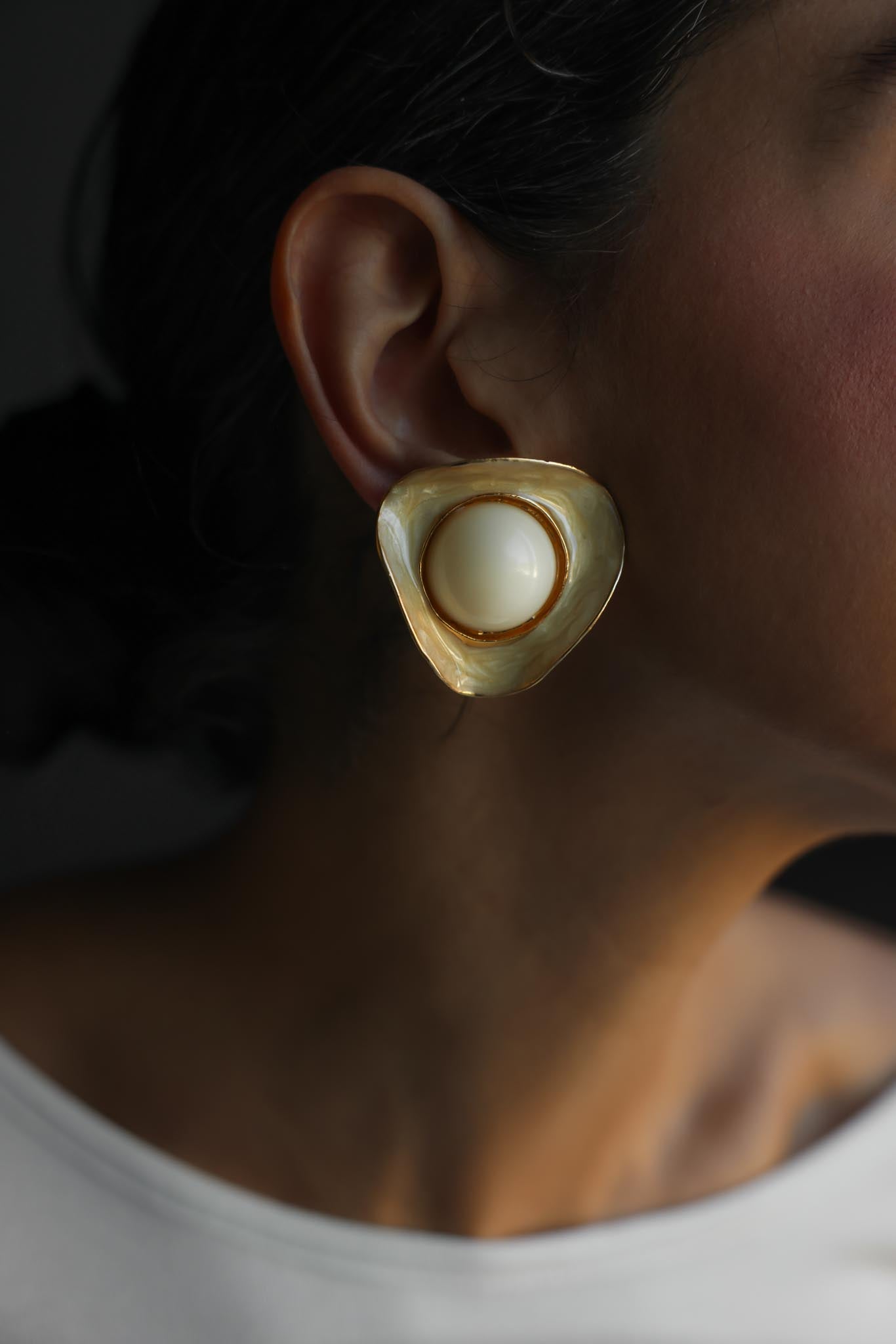 Pale Yellow & Gold Triangle Clip-On Earrings
