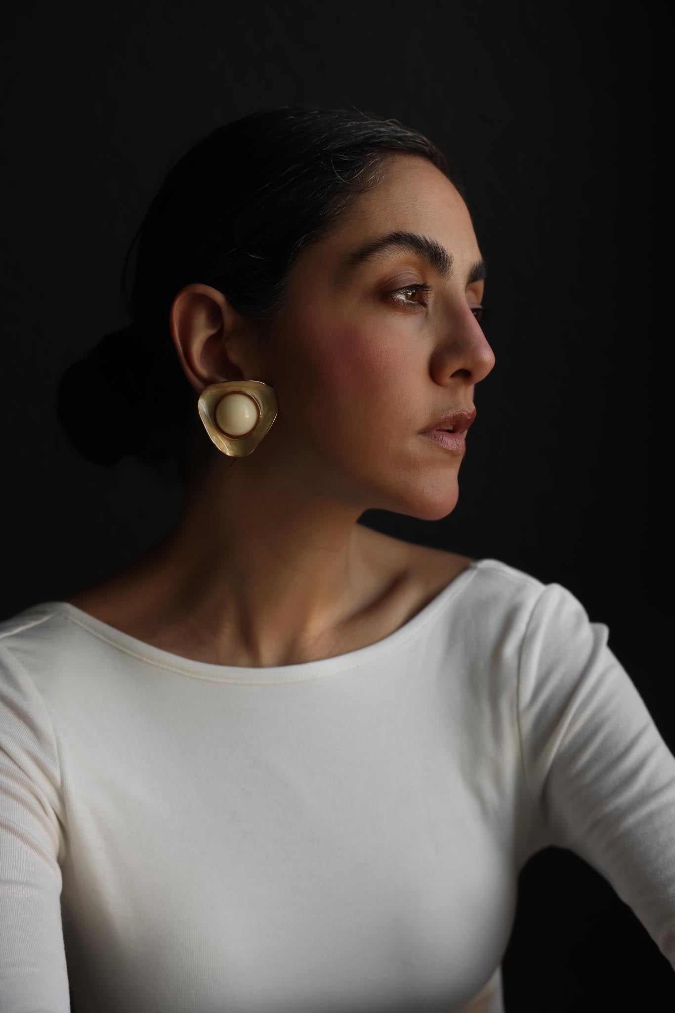 Pale Yellow & Gold Triangle Clip-On Earrings