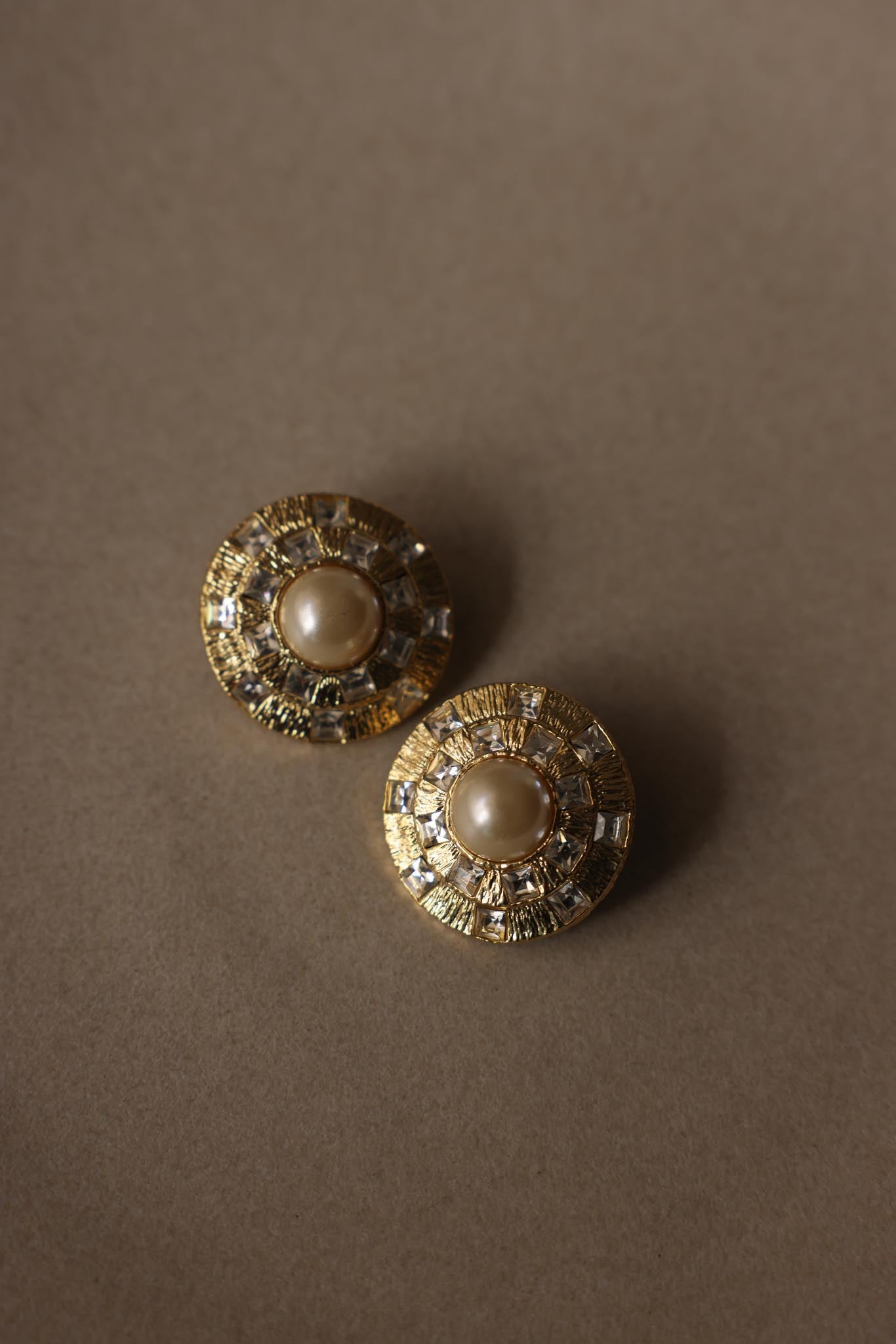 Faux Pearl & Rhinestone Round Clip-On Earrings