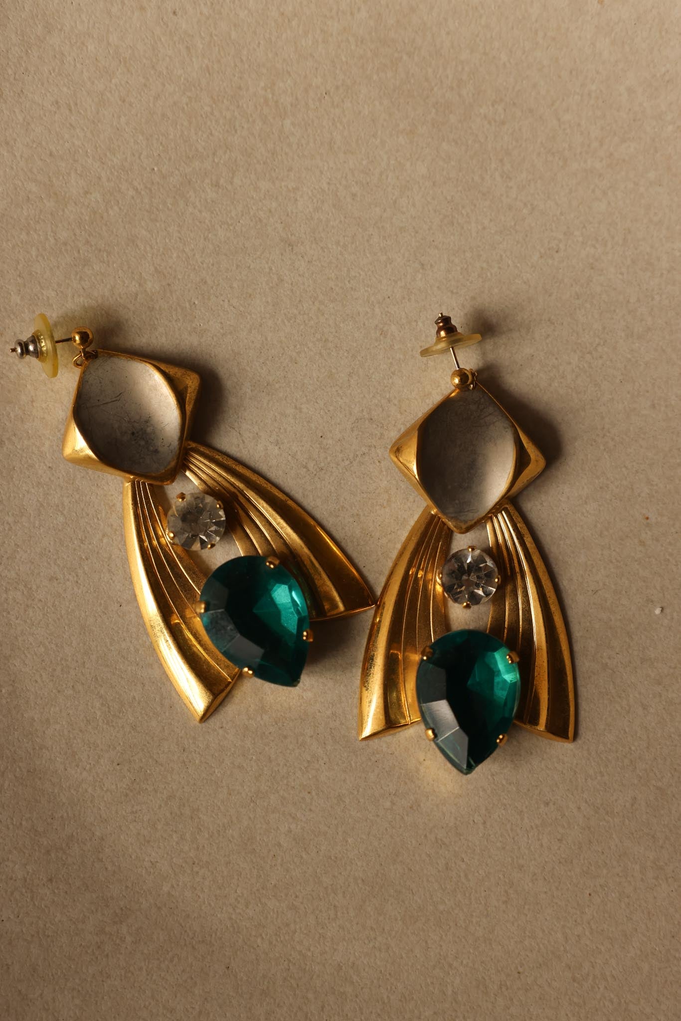 Gold-Plated  Emerald Glow Earrings|Vintage Baazaar 