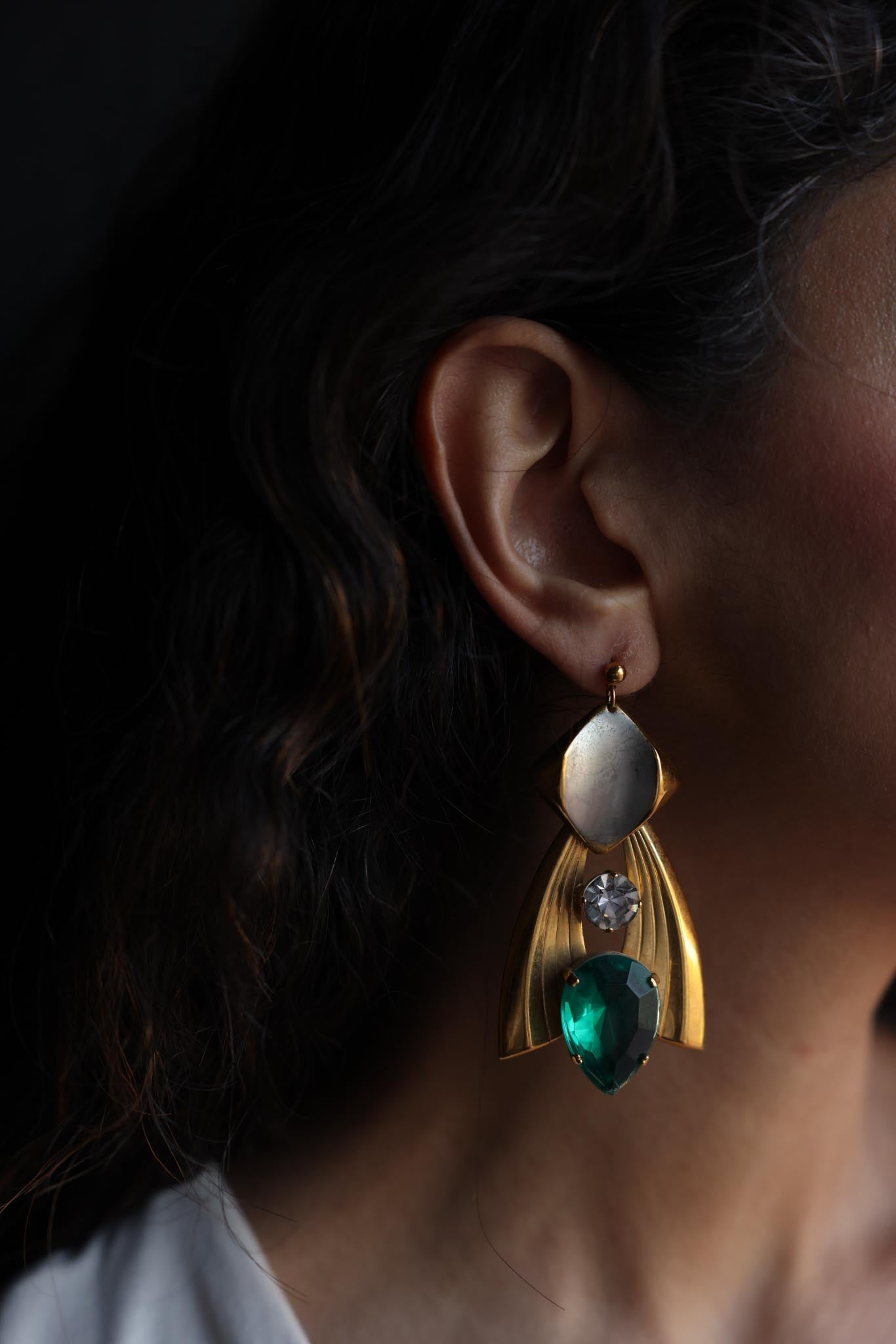 Gold-Plated  Emerald Glow Earrings|Vintage Baazaar 