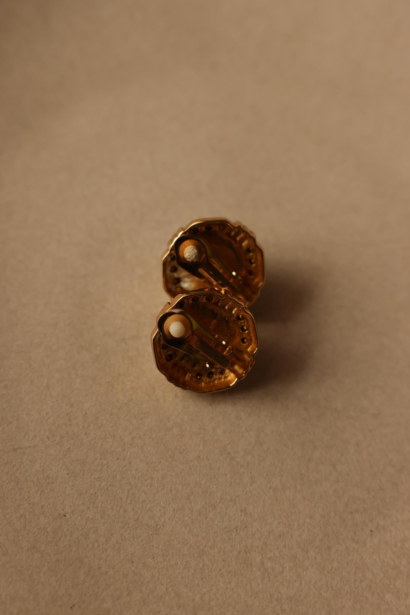 Gold-Tone Clip-On Earrings with Faux Pearls and Rhinestones|Vintage Baazaar 