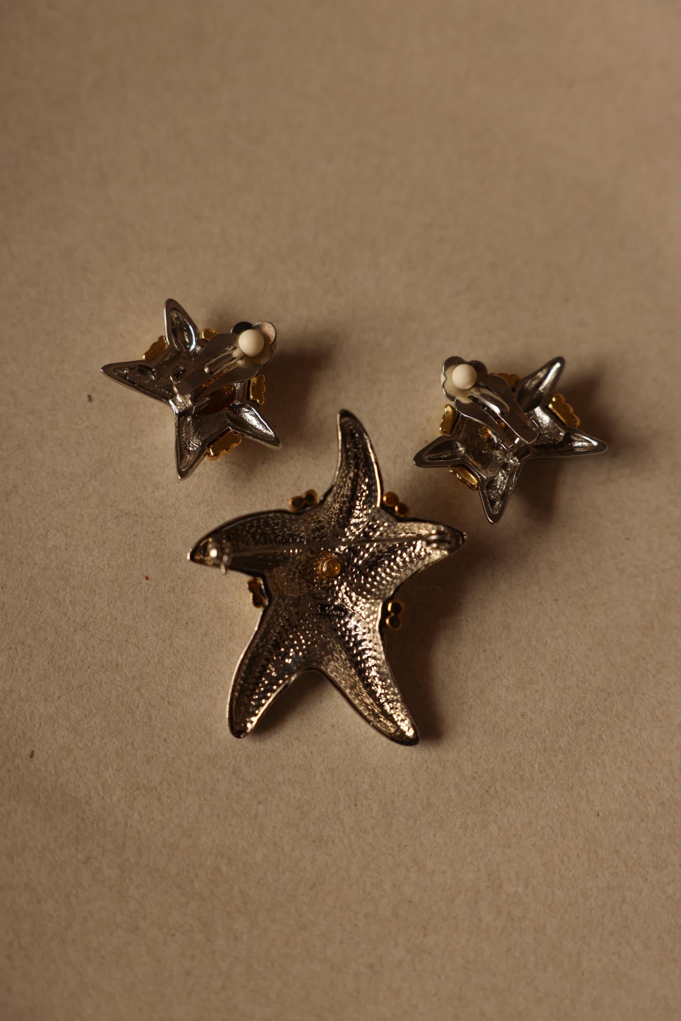 Two-Tone Park Lane Starfish Earrings and Brooch Set|Vintage Baazaar 