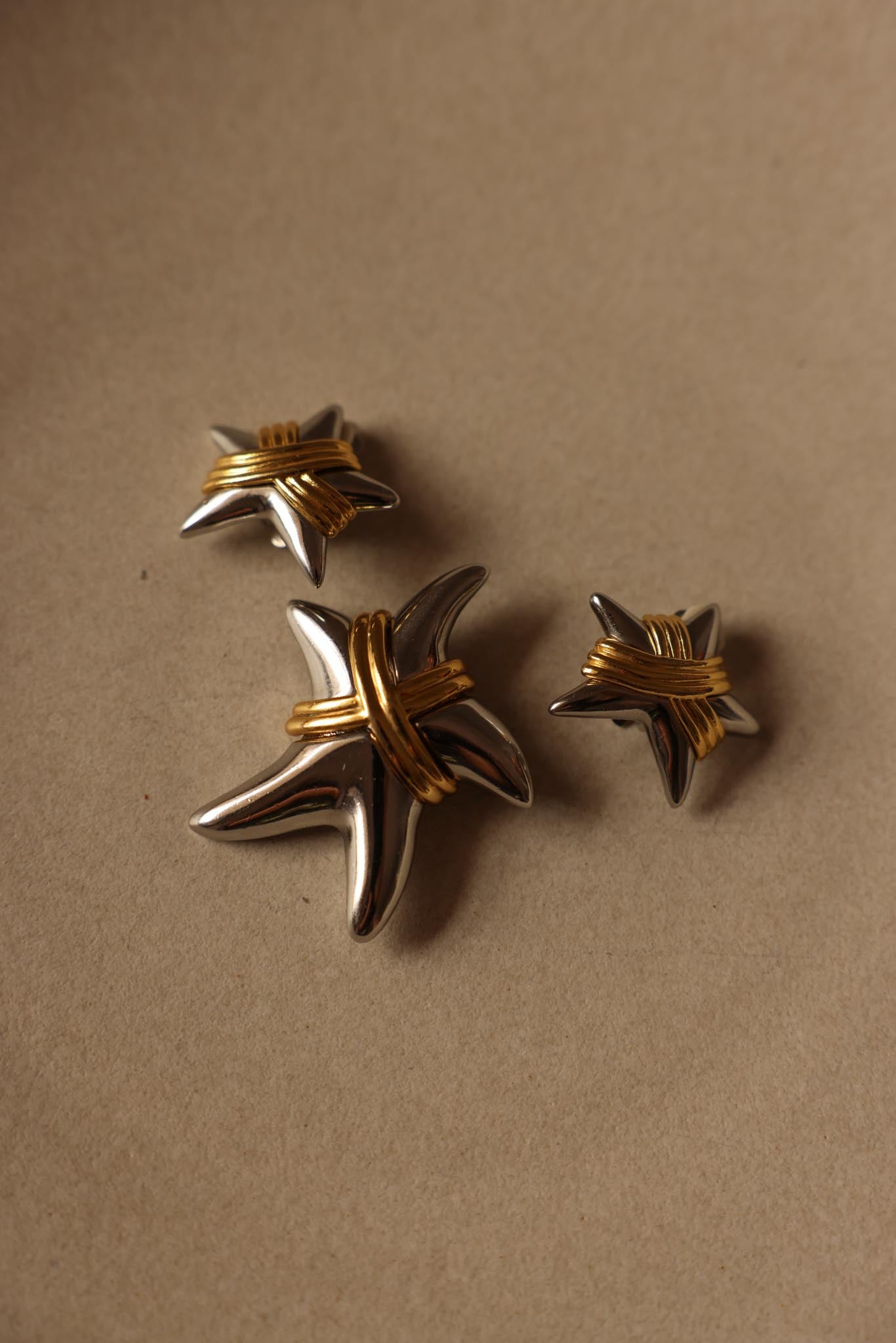Two-Tone Park Lane Starfish Earrings and Brooch Set|Vintage Baazaar 
