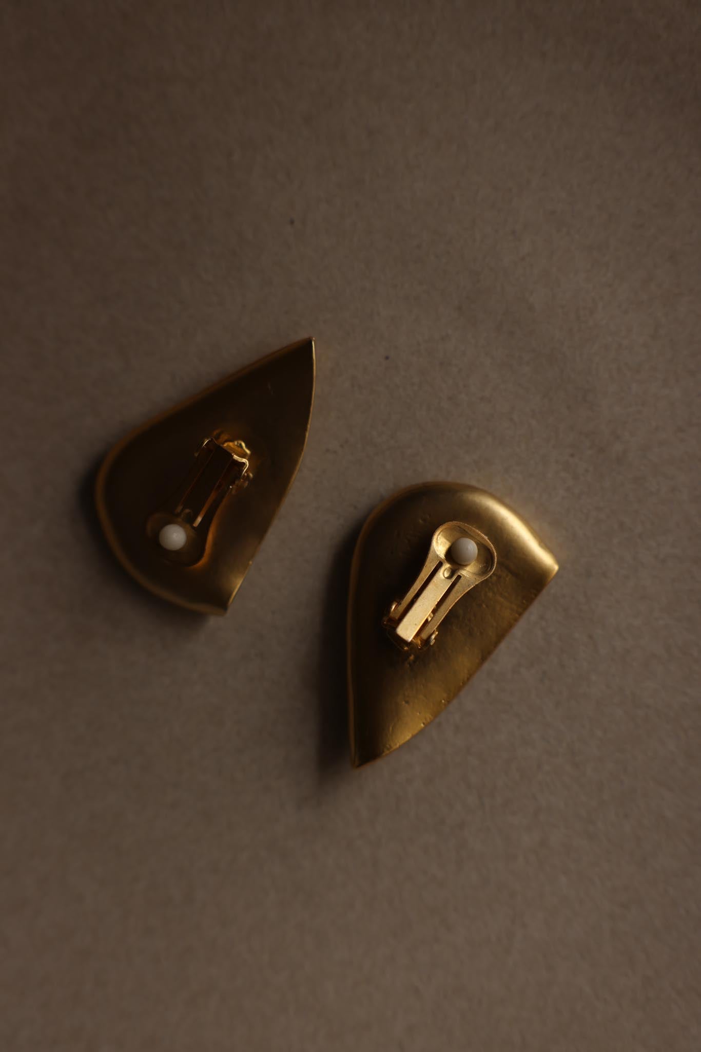 Sculptural Gold Shield Clip-On Earrings