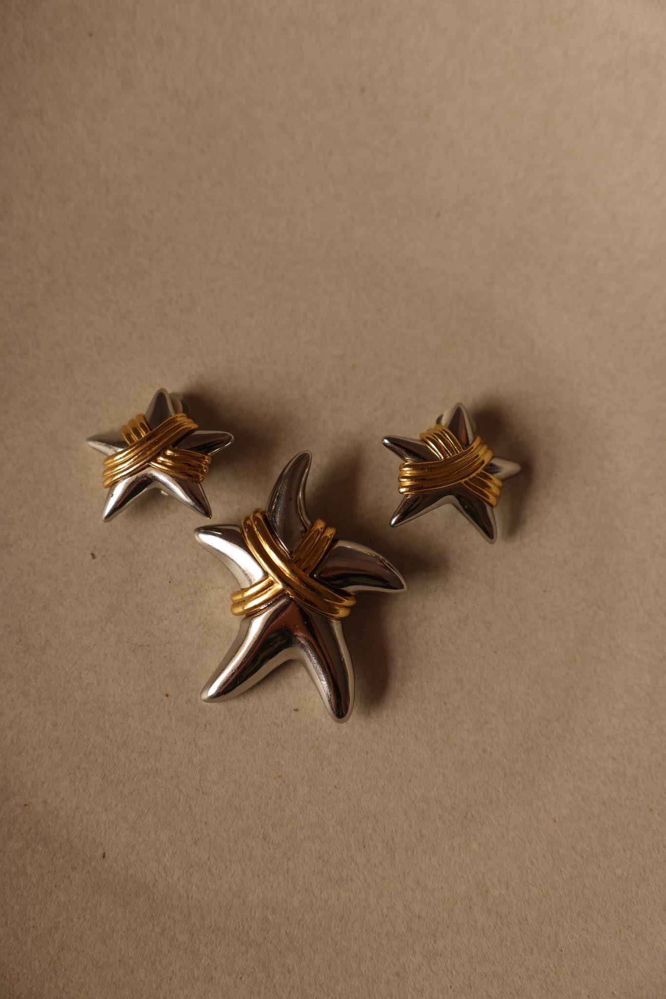 Two-Tone Park Lane Starfish Earrings and Brooch Set|Vintage Baazaar 