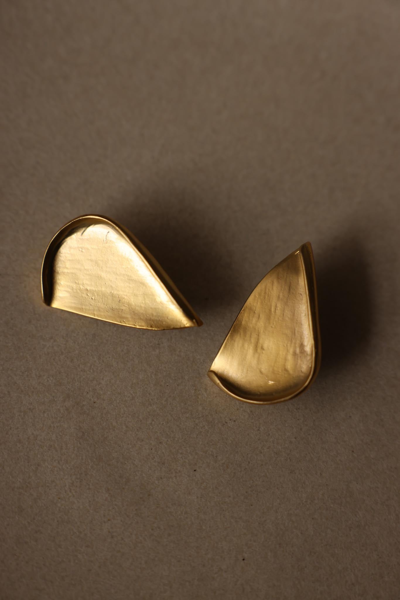 Sculptural Gold Shield Clip-On Earrings