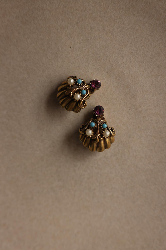 Multicolor Seashell Clip-On Earrings|Vintage Baazaar 