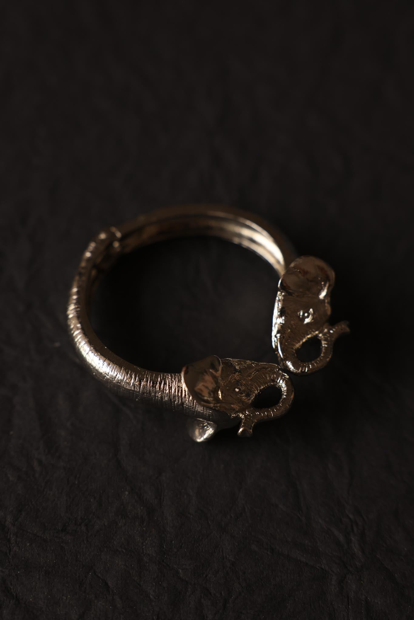 Silver-Tone Hinged Elephant Bracelet|Vintage Baazaar 